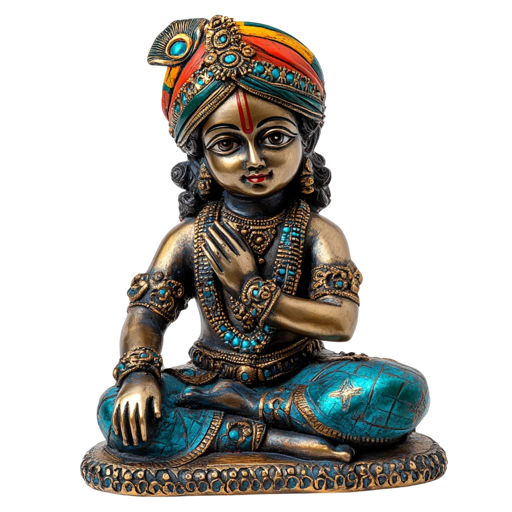 Seated Hindu God Krishna Brass Statue Free PNG