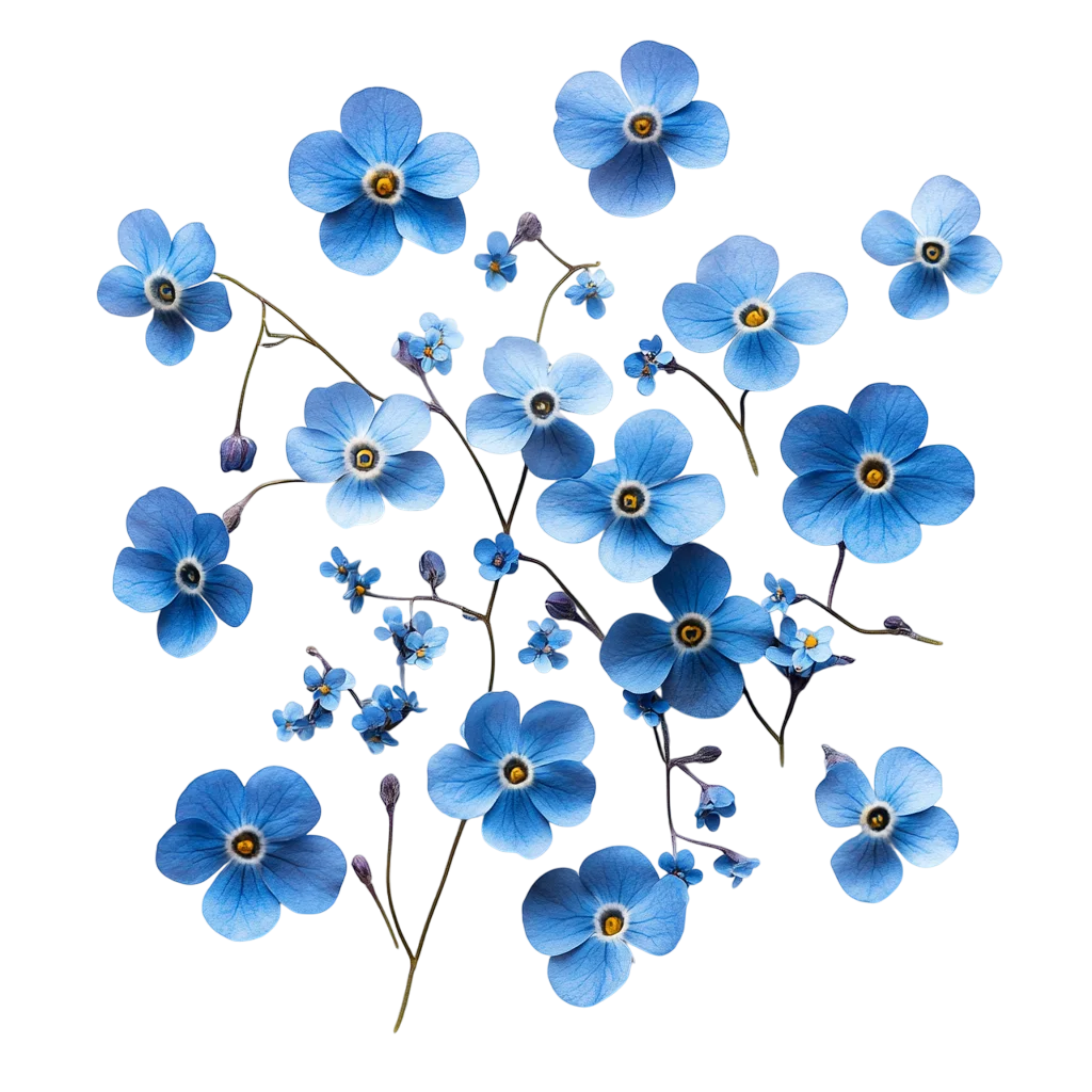 Scattered Blue Forget Me Not Petal Branch Free PNG
