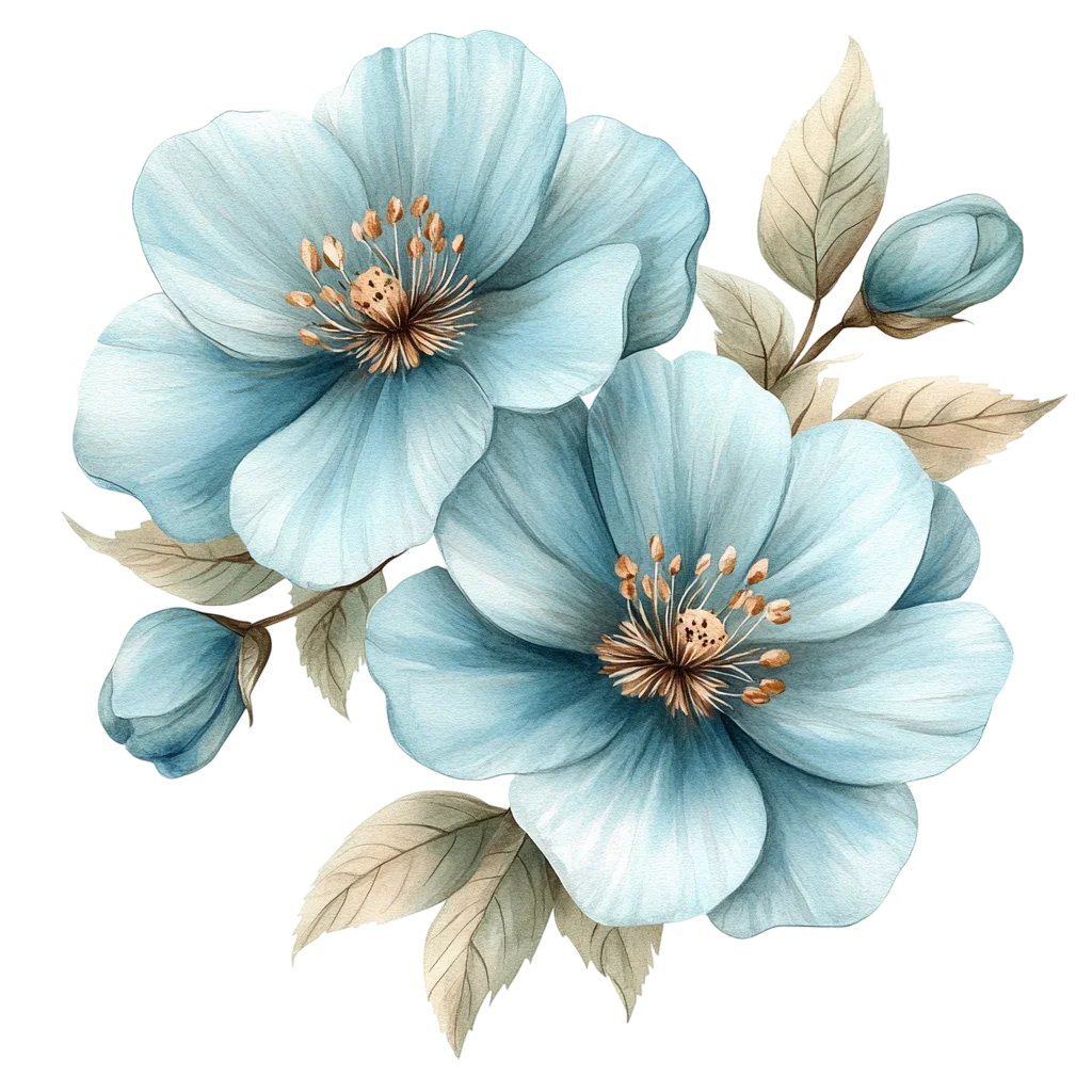 Soft Blue Watercolor Floral Blossom Free PNG