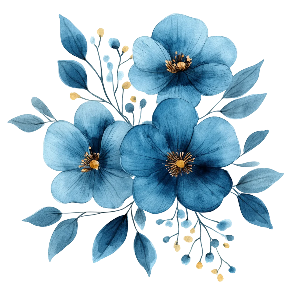 Watercolor Blue Peony Floral Bouquet Free PNG