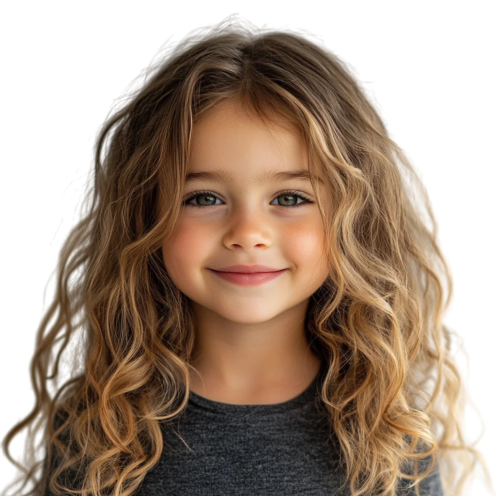 Cute Girl with Long Blonde Curly Hair Free PNG