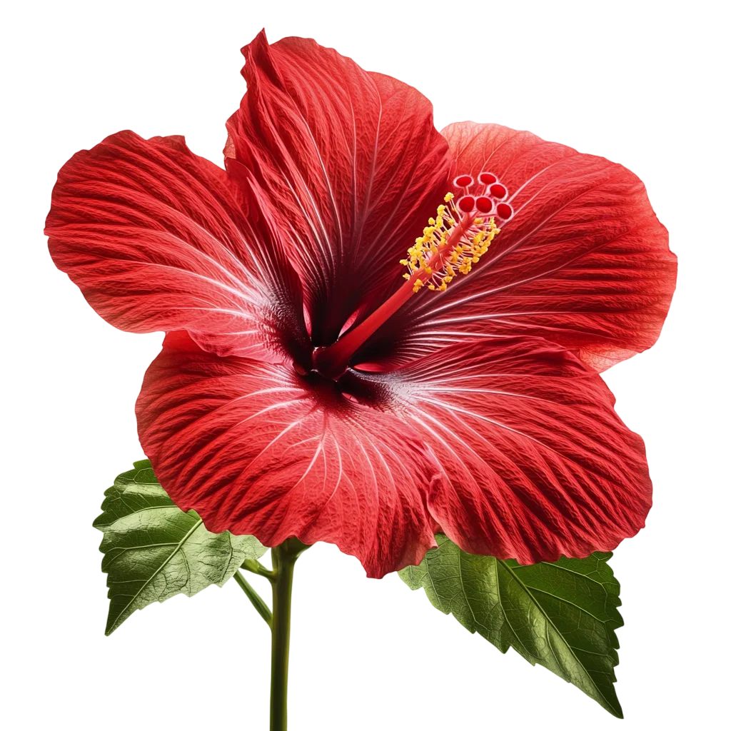 Single Red Hibiscus Flower with Stem Free PNG