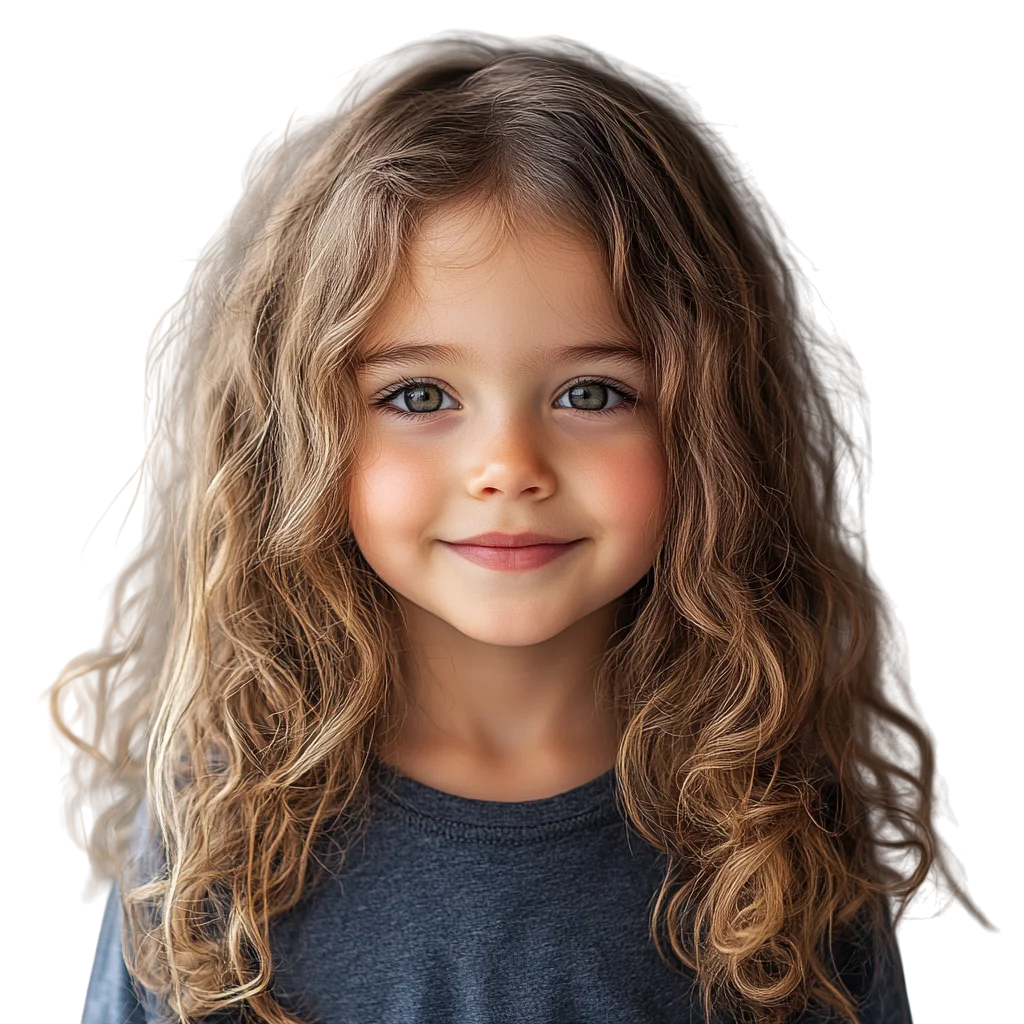 Sweet Little Girl with Long Wavy Hair Free PNG
