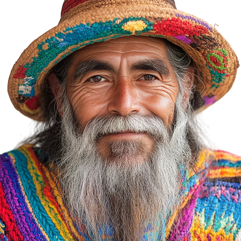 Smiling Elderly Indigenous Man in Hat Free PNG