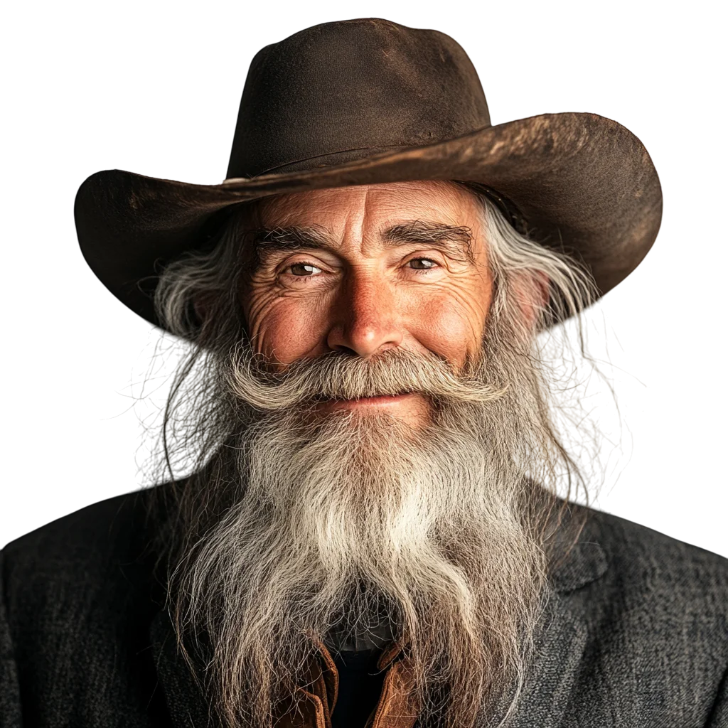 Elderly Cowboy with Hat and Long Gray Beard Free PNG