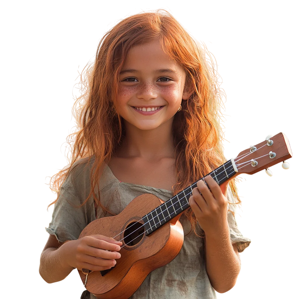 Young Girl Playing Small Ukulele Guitar Free PNG