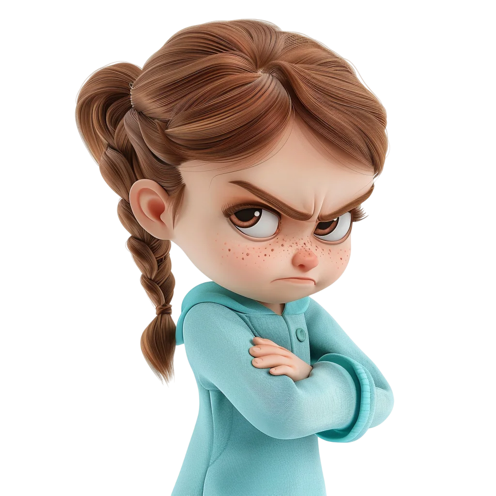 Grumpy Braided Hair Girl with Stern Look Free PNG