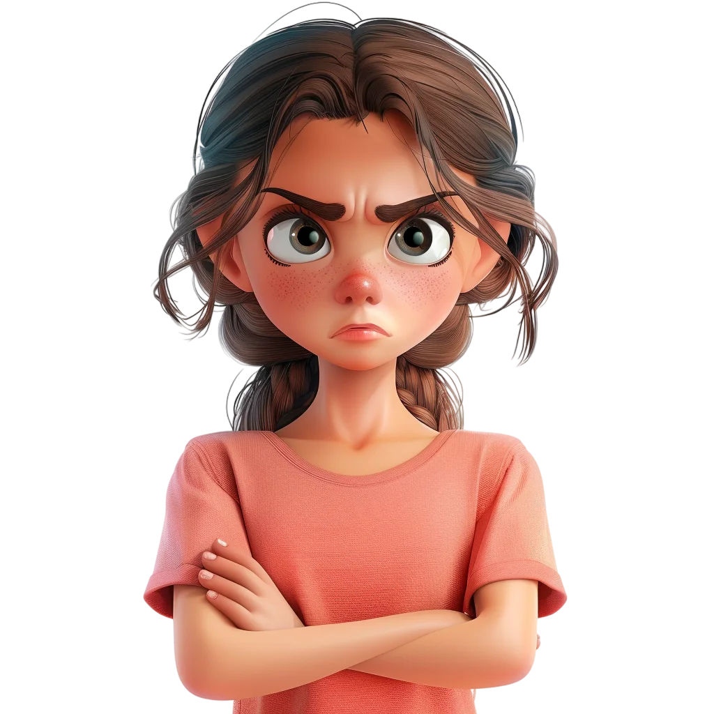 Pouting Angry Cartoon Girl Arms Crossed Free PNG