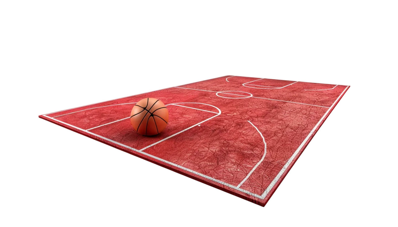 Outdoor Red Basketball Court with Ball Free PNG