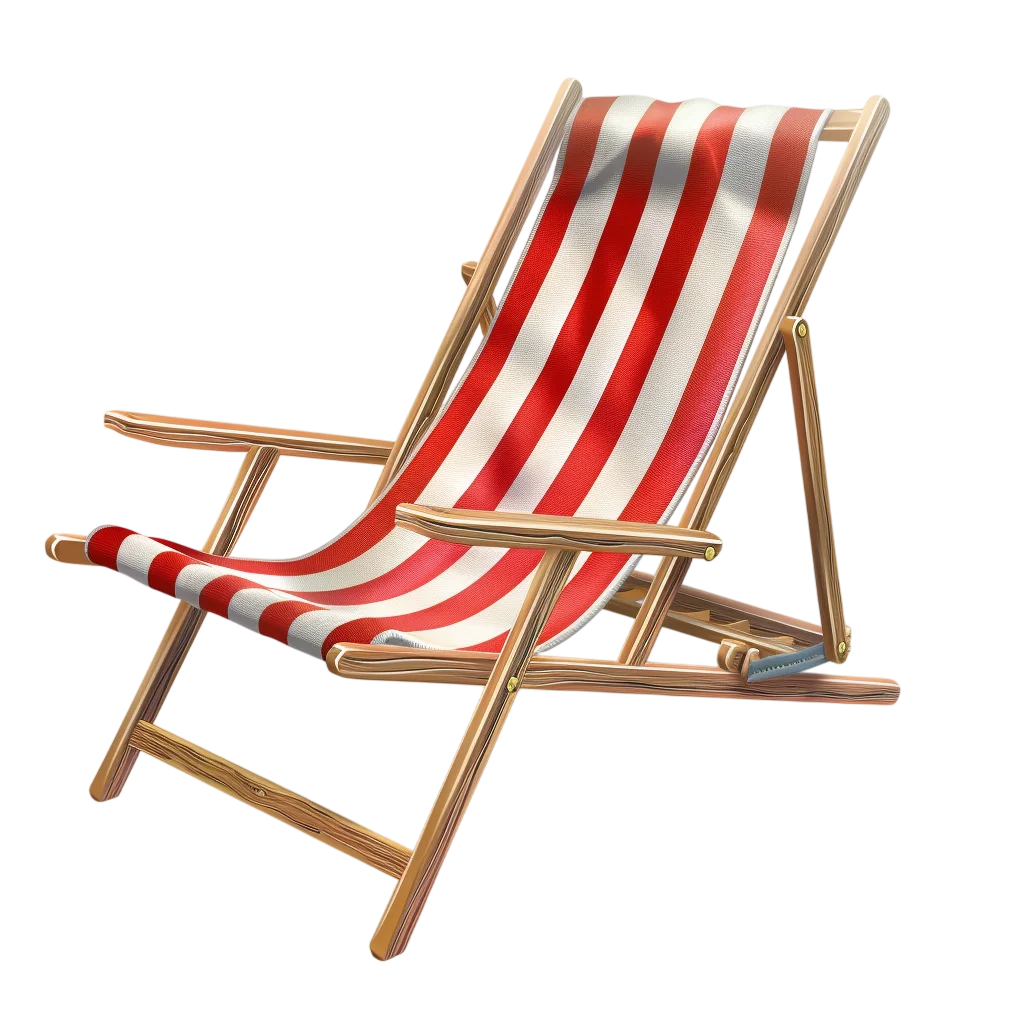 Red Striped Wooden Folding Beach Chair Free PNG