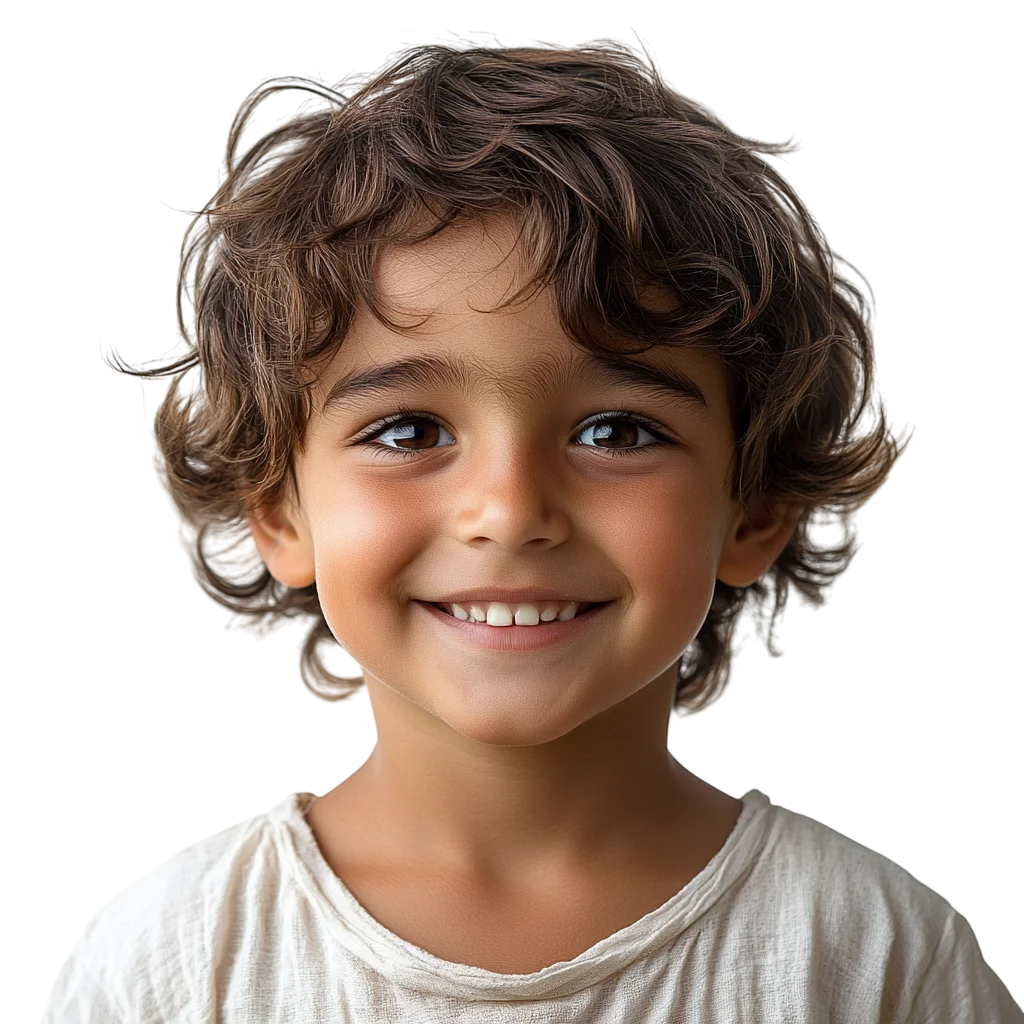 Happy Toddler Boy with Curly Brown Hair Free PNG