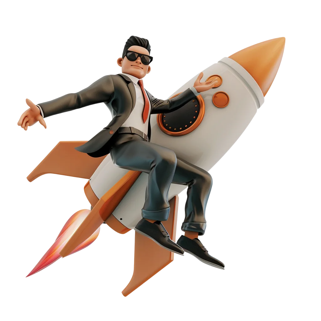 Ambitious Businessman Launching on Rocket Free PNG