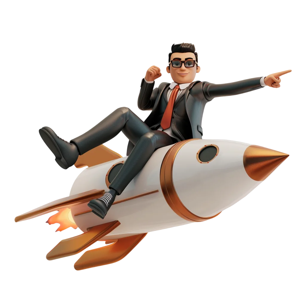 Businessman Flying on Fast Startup Rocket Free PNG