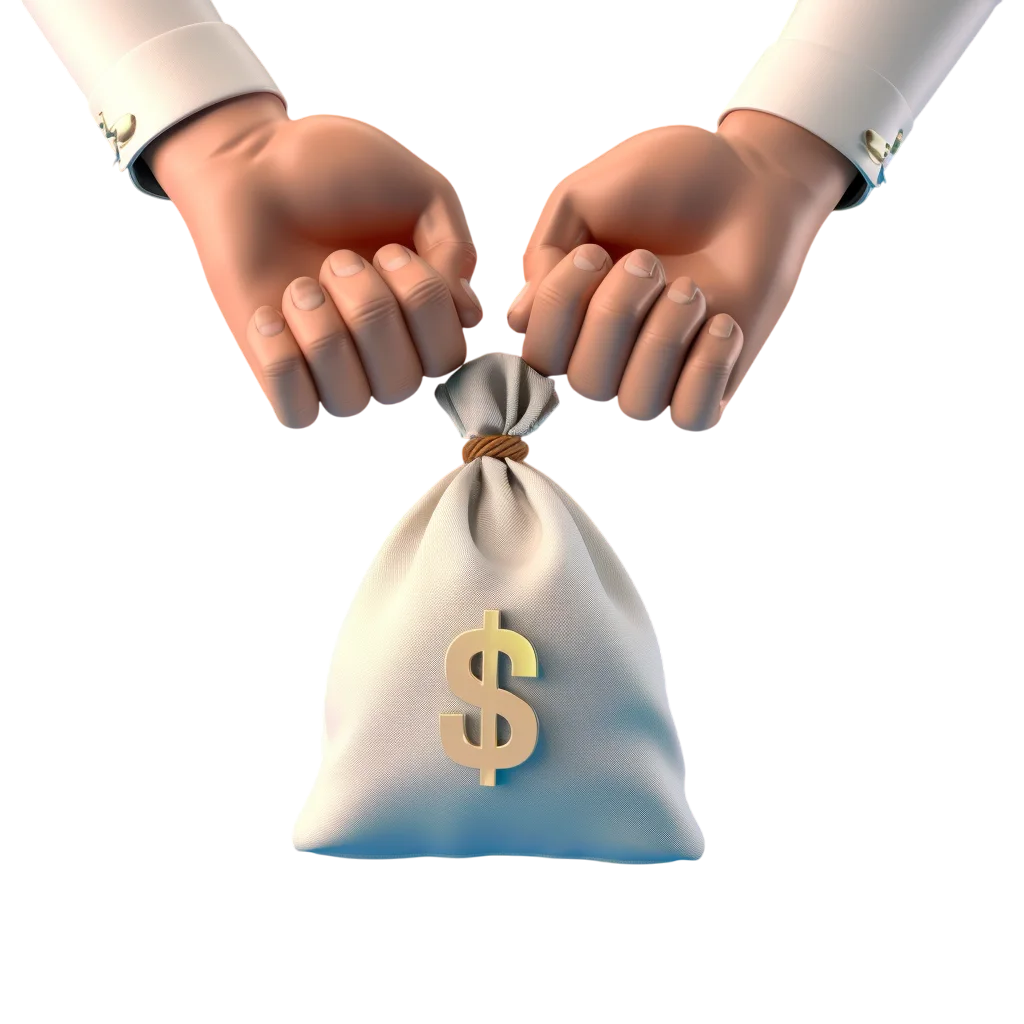 Hands Tying Burlap Dollar Money Pouch Free PNG