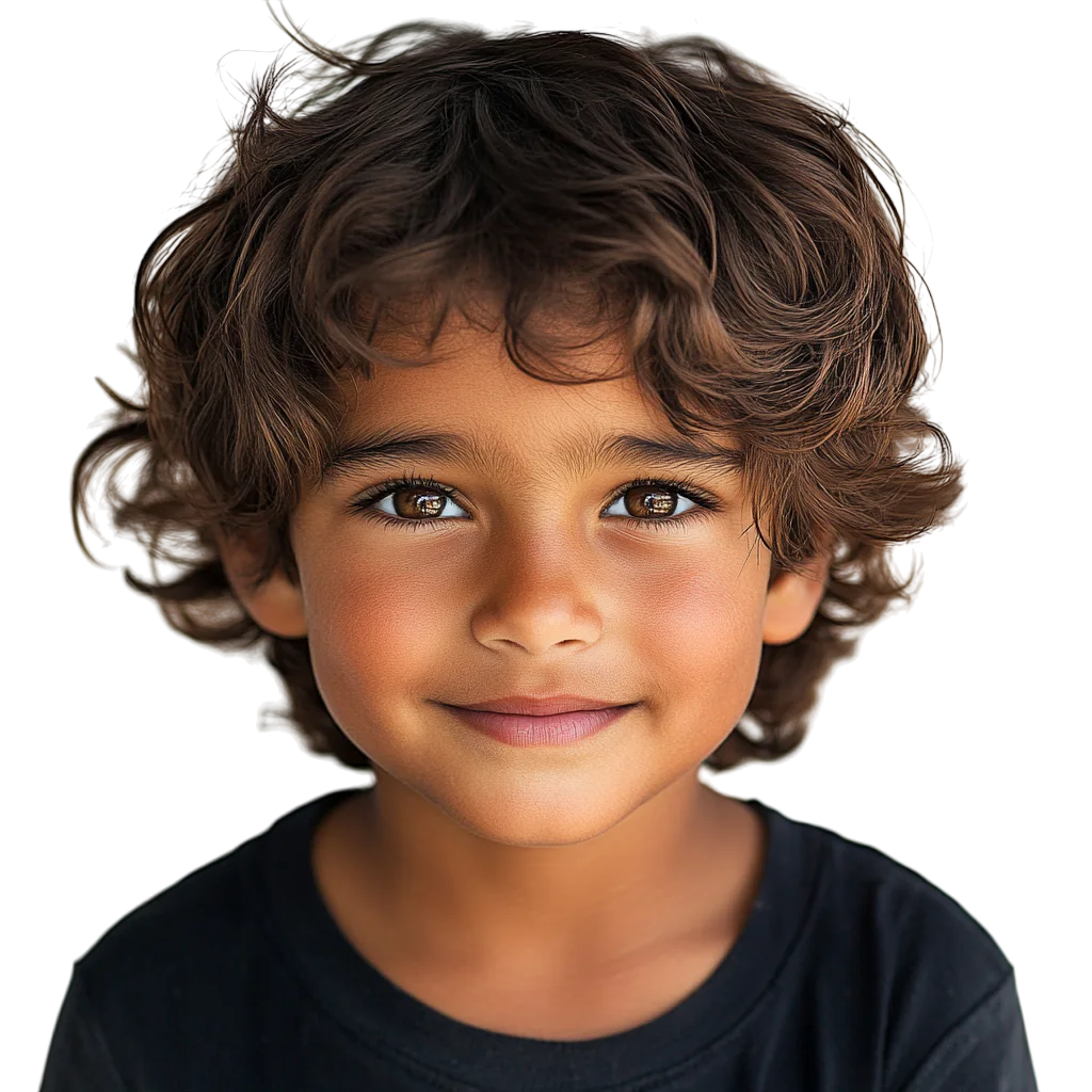 Smiling Curly Brown Hair Boy Portrait Free PNG