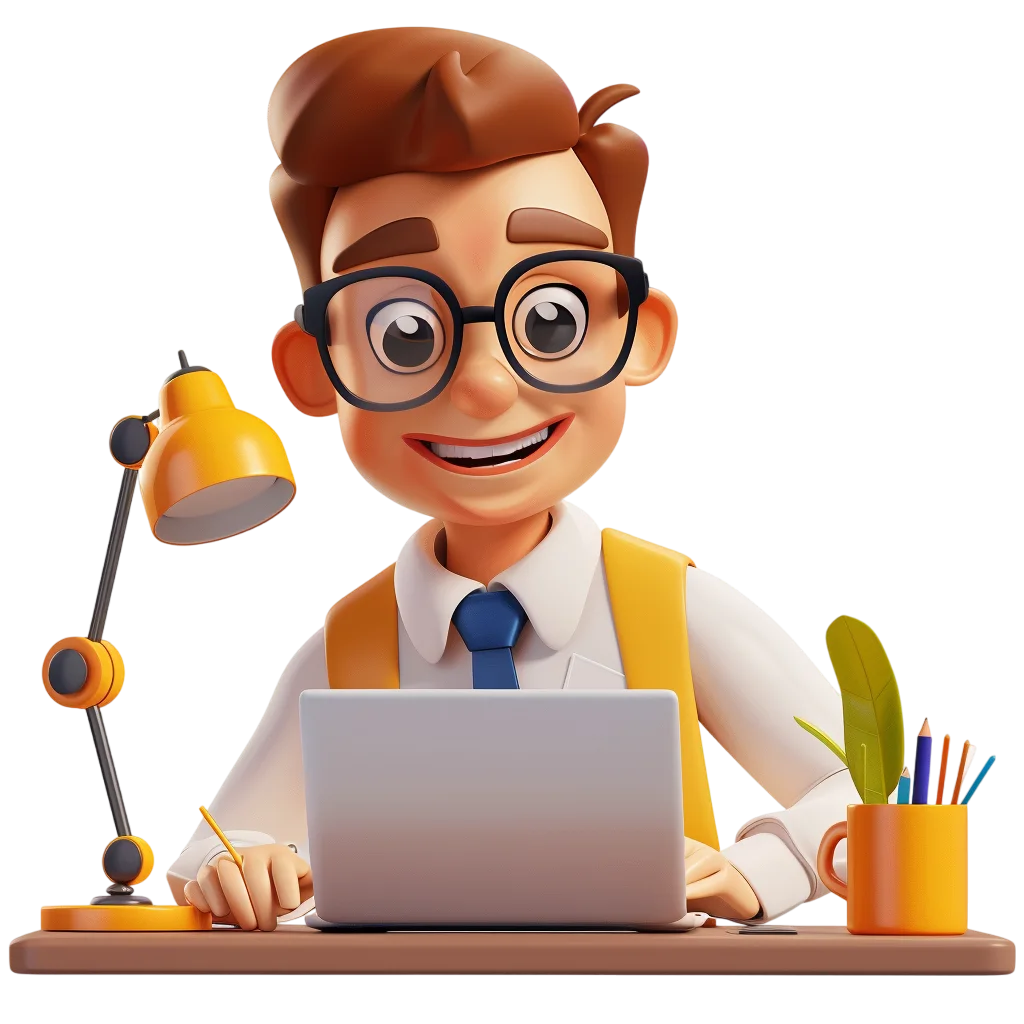 3D Male Employee Working on Laptop Free PNG Clipart