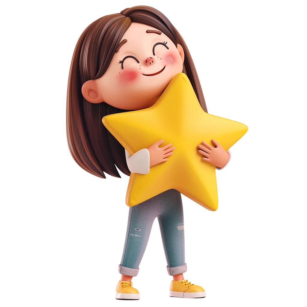 Happy Little Girl Holding Bright Star Free PNG