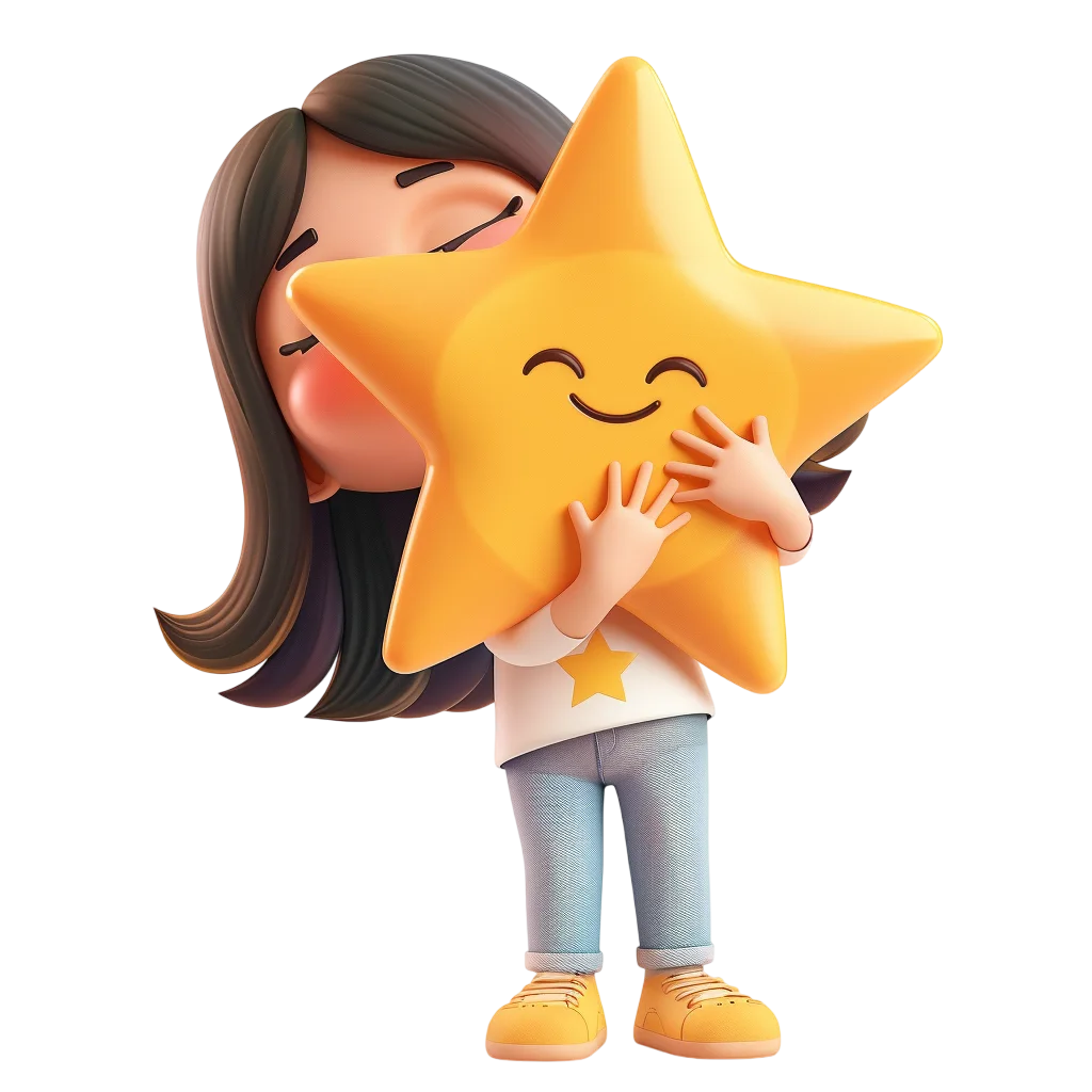 Cute Girl Hugging Glowing Yellow Star Free PNG