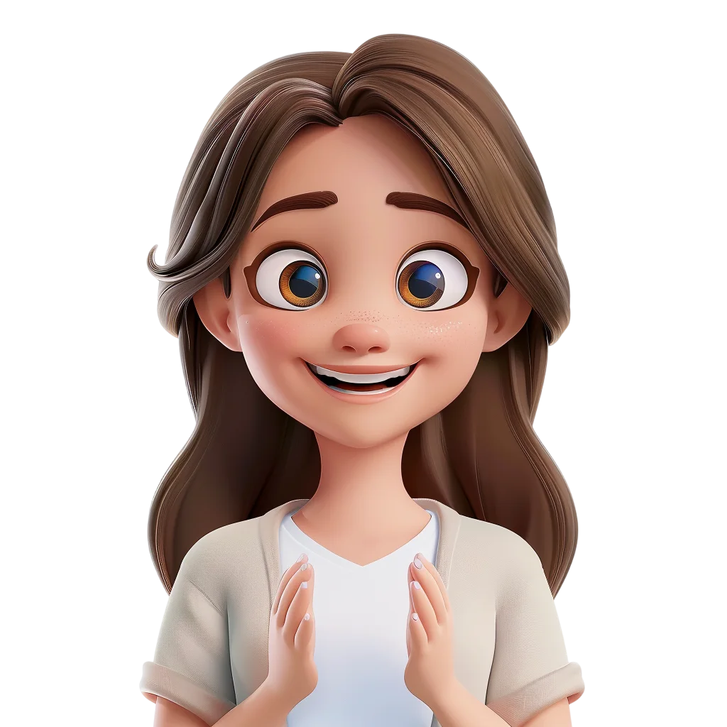 Smiling 3D Brunette Girl Clapping Hands Free PNG