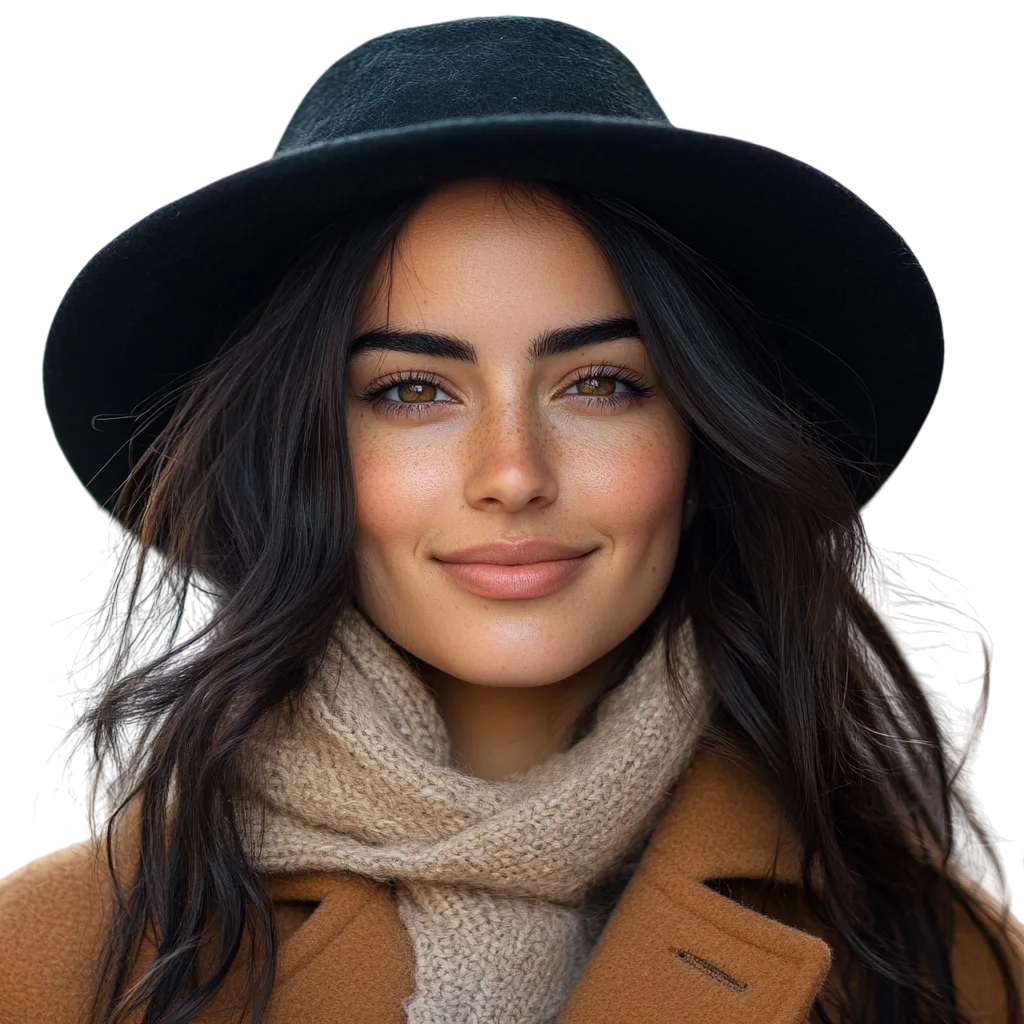 Chic Woman in Wide Brim Hat and Coat Free PNG