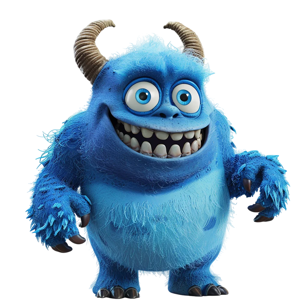 Playful Blue Horned Monster Standing Free PNG