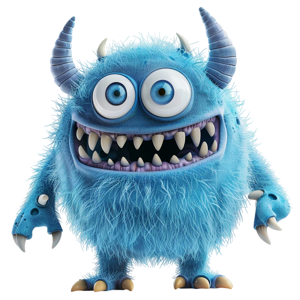 Furry Blue Monster with Big Smile Free PNG Clipart