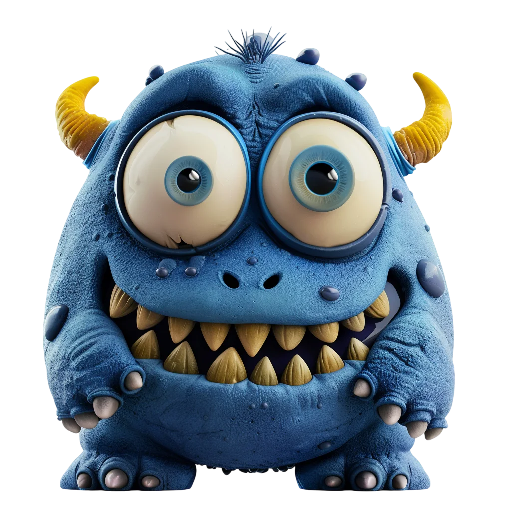 Chubby Spiky Blue Monster with Horns Free PNG