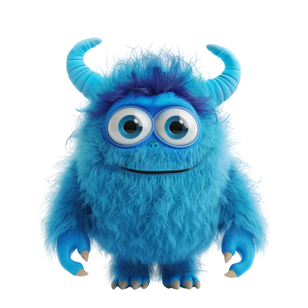 Fluffy Blue Horned Cartoon Monster Free PNG Clipart