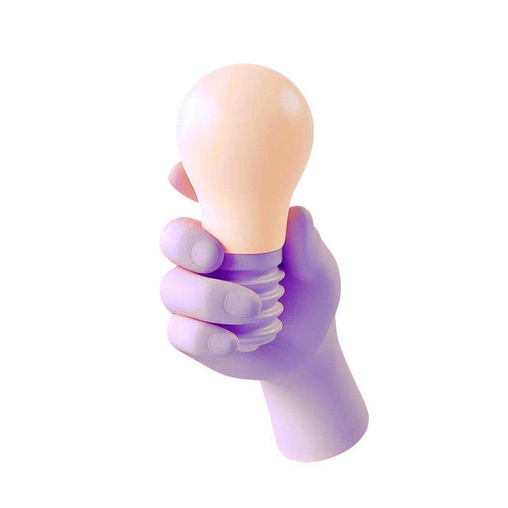 3D Hand Holding Glowing Idea Light Bulb Free PNG
