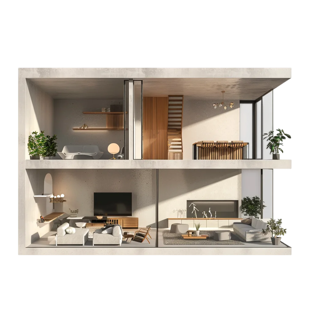Modern Two Story Dollhouse Interior Cross Section Free PNG