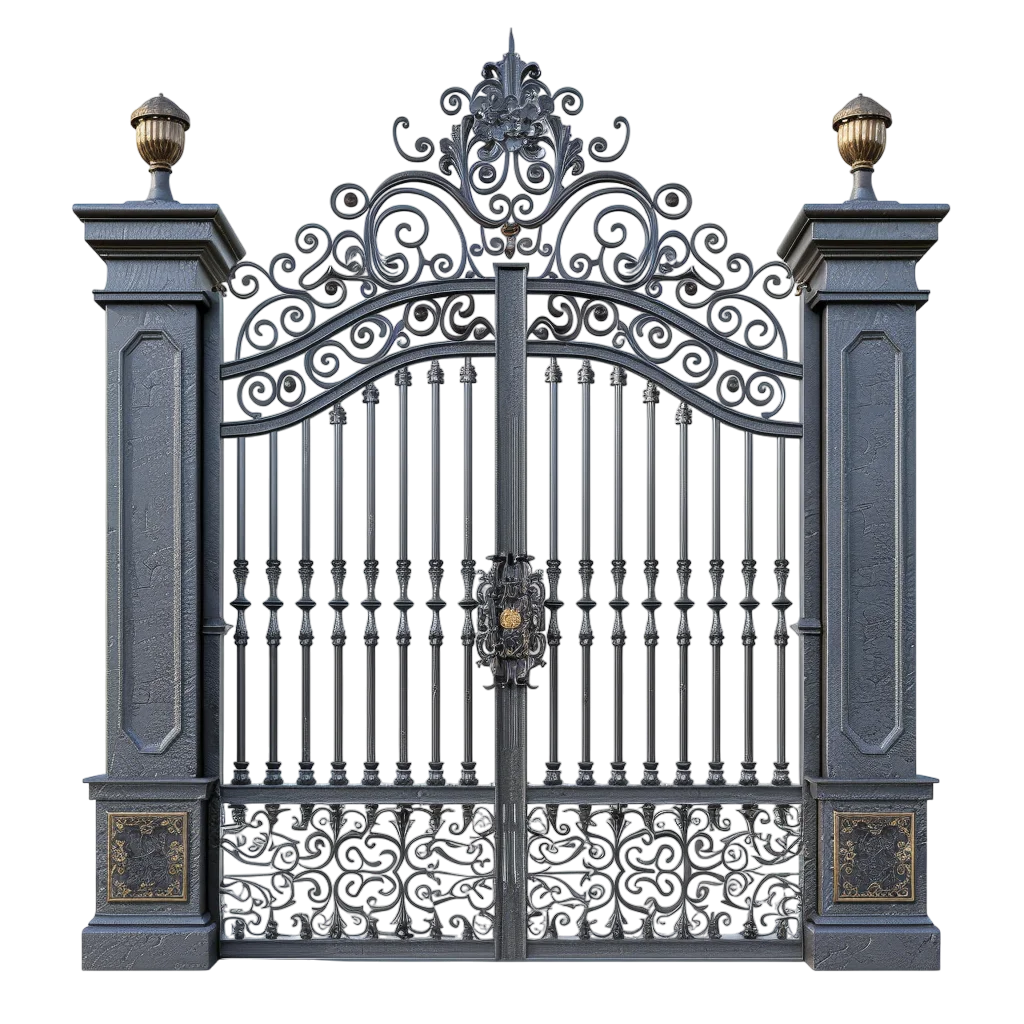 Classic Black Wrought Iron Estate Gate Free PNG