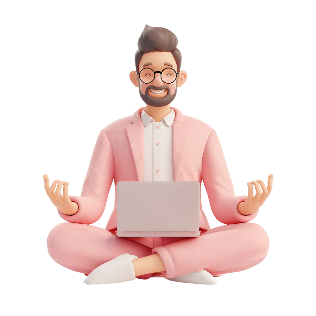 Mindful Businessman Meditating with Laptop Free PNG