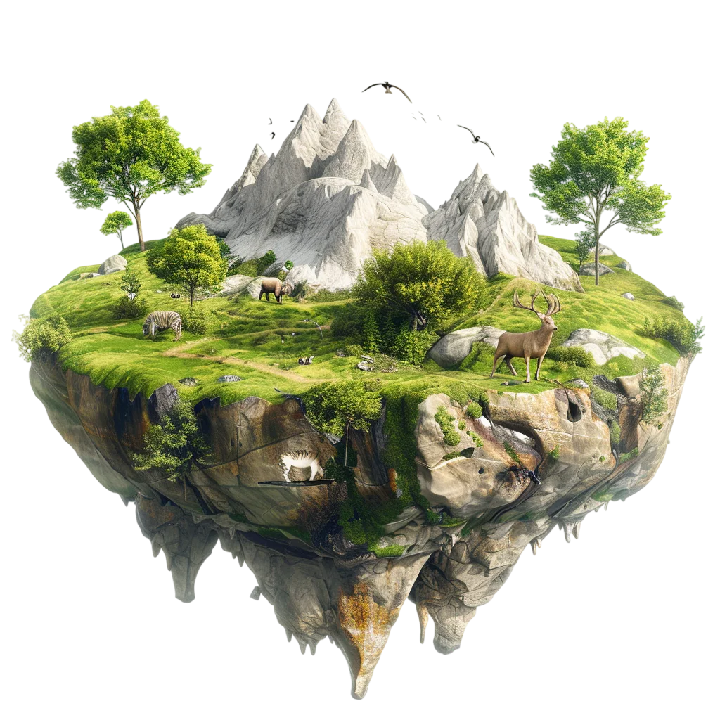 Miniature Floating Mountain Island Diorama Free PNG