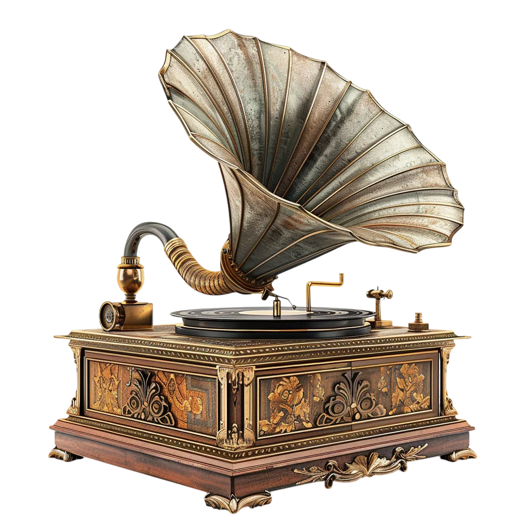 Carved Wooden Antique Gramophone Player Free PNG