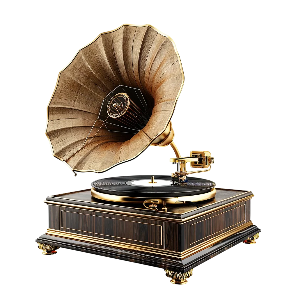 Vintage Brass Horn Gramophone Phonograph Free PNG