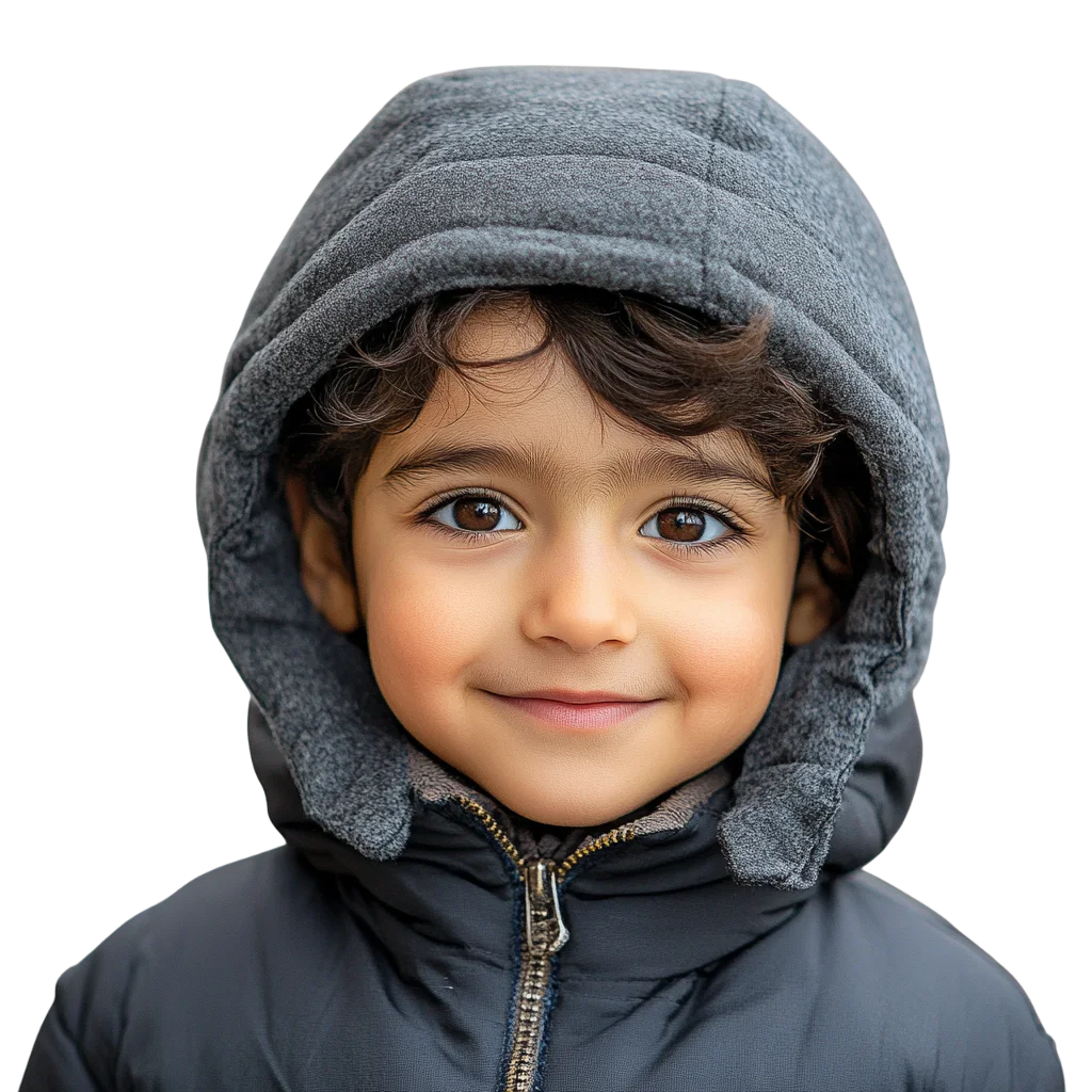Child in Padded Hooded Winter Puffer Coat Free PNG