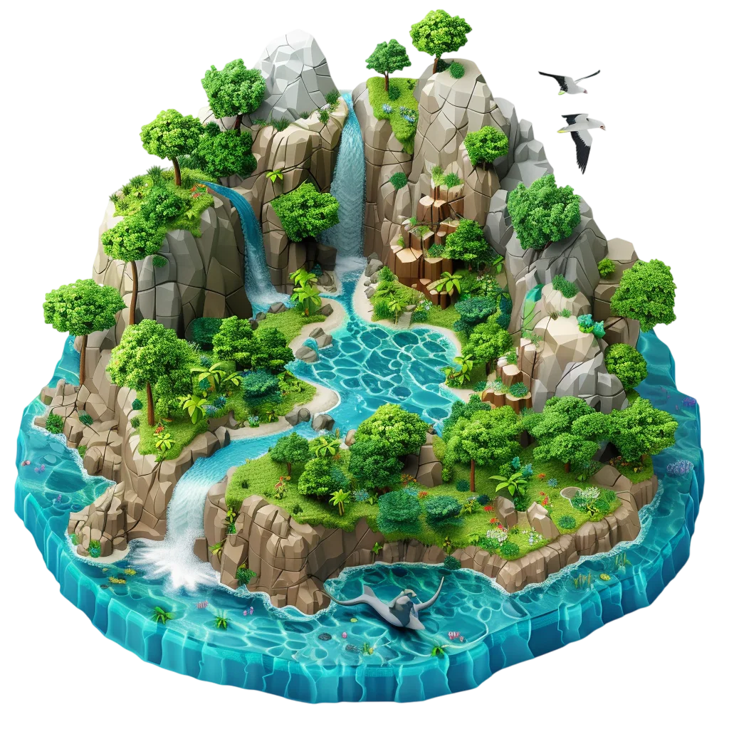 Lush 3D Miniature Rainforest Island Free PNG Clipart