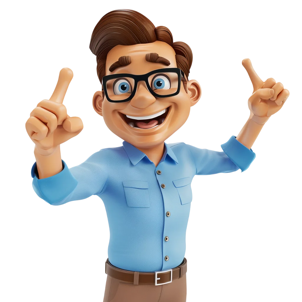 3D Cartoon Man Pointing Up with Both Hands Free PNG
