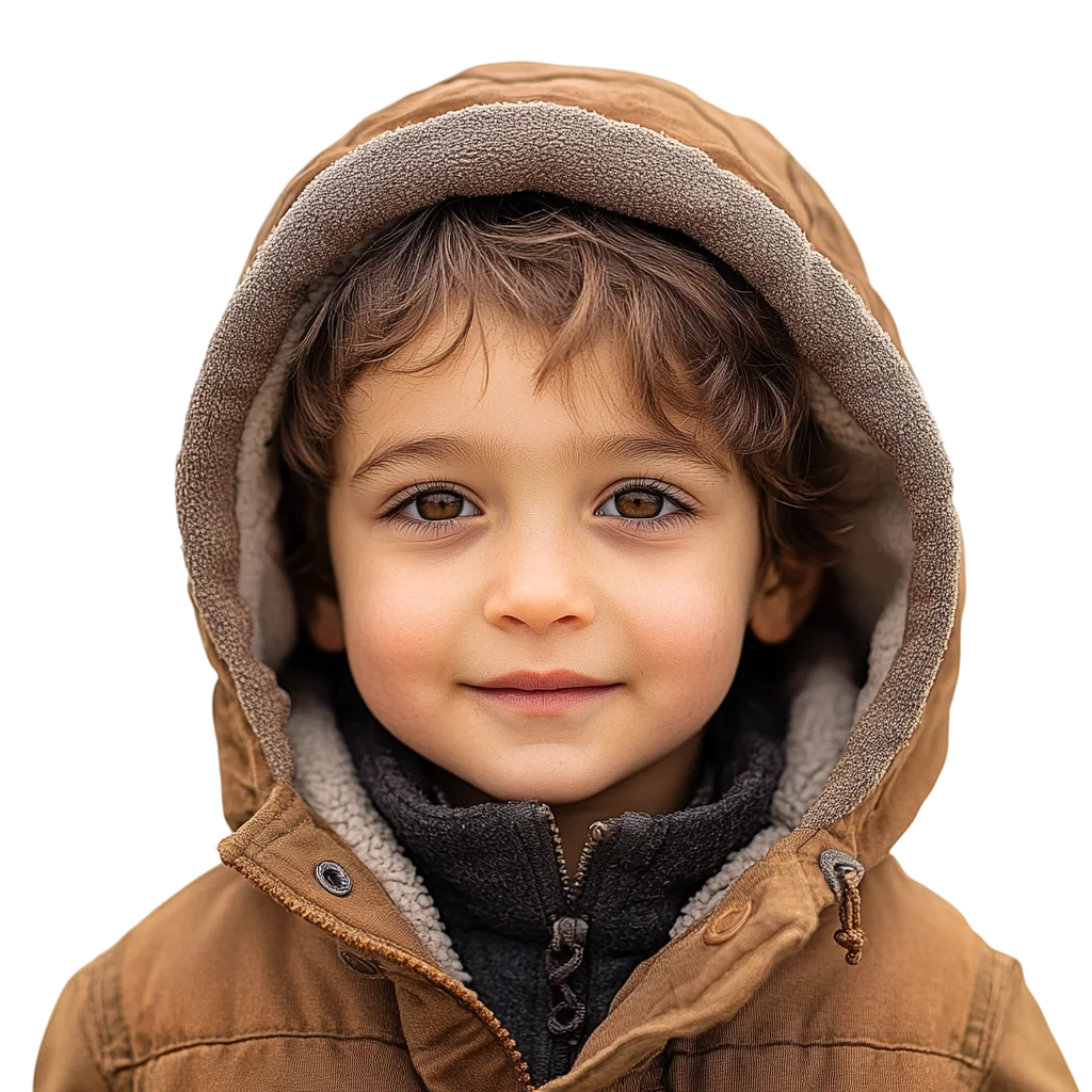 Young Boy in Warm Hooded Winter Jacket Free PNG
