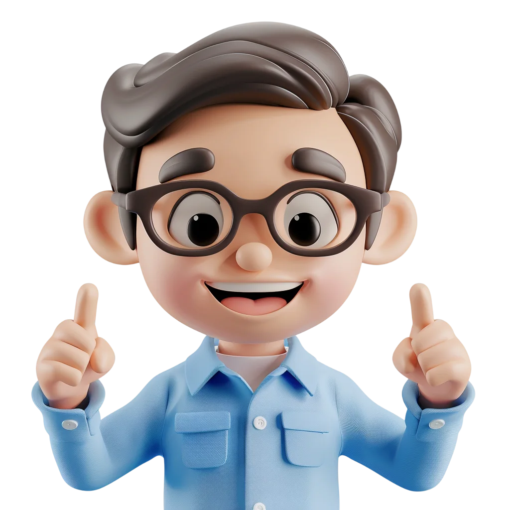 Excited 3D Cartoon Boy Giving Thumbs Up Free PNG
