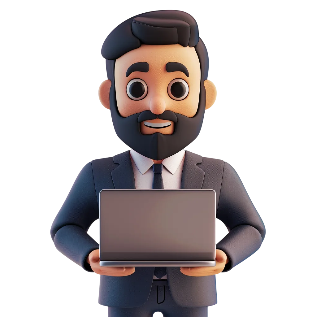 Bearded 3D Businessman Holding Laptop Free PNG
