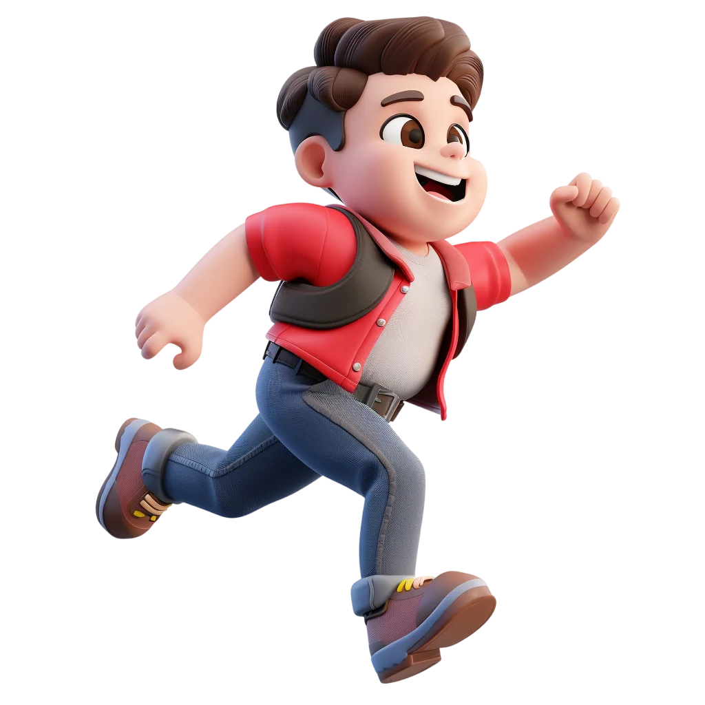 Energetic 3D Cartoon Boy Running Free PNG Clipart