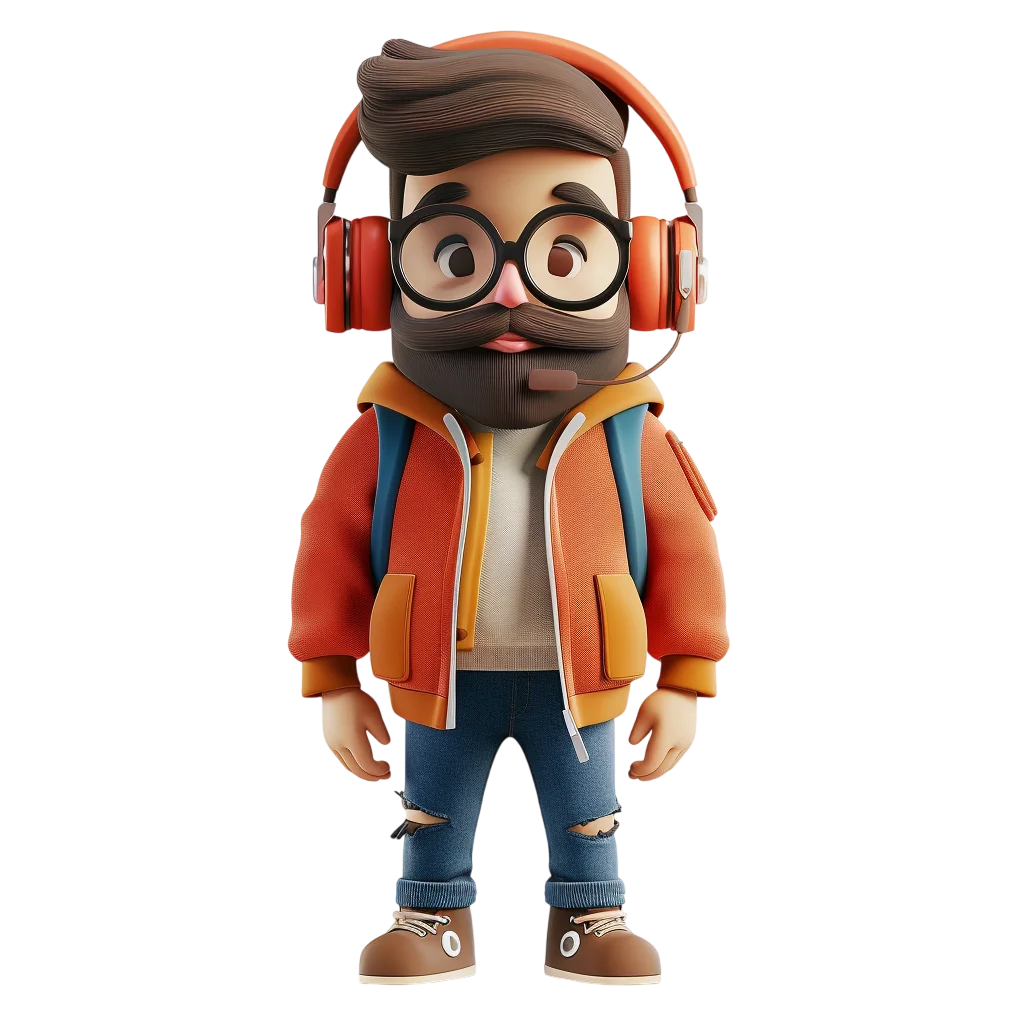 Cool 3D Boy Wearing Headphones and Jacket Free PNG