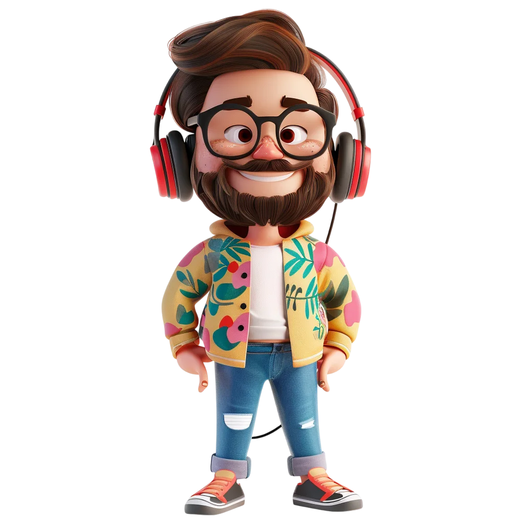 Hipster 3D Cartoon Guy with Headphones Free PNG