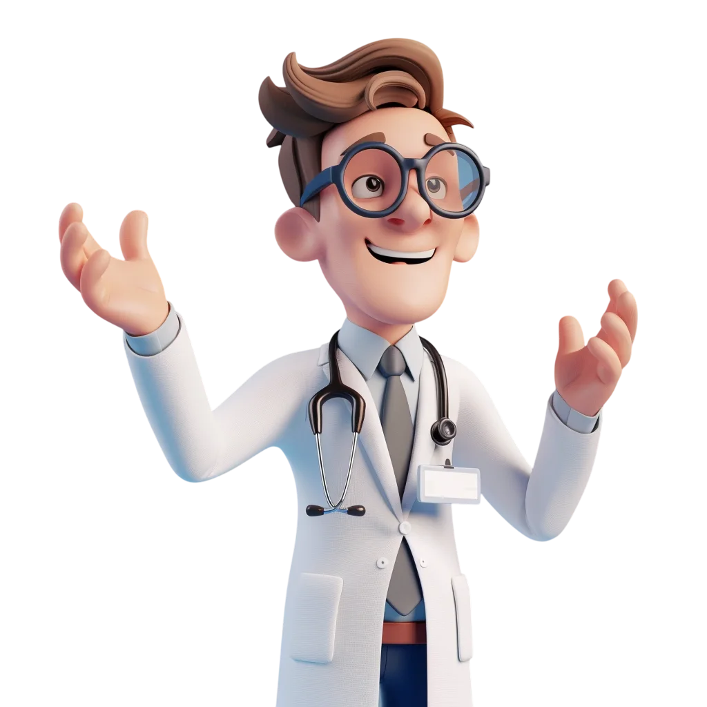 Friendly 3D Cartoon Doctor Gesturing Free PNG Clipart