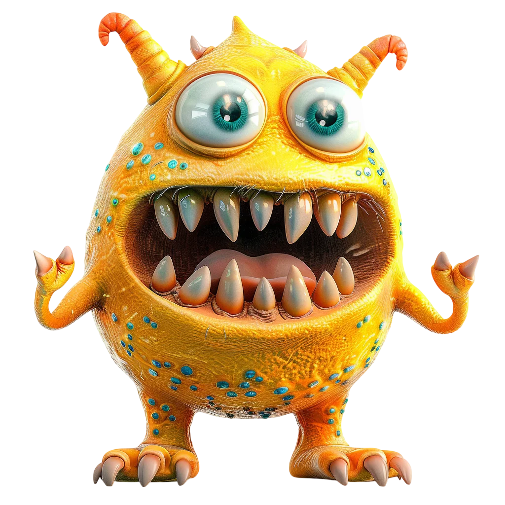 Spiky Yellow Monster with Big Teeth Free PNG Clipart