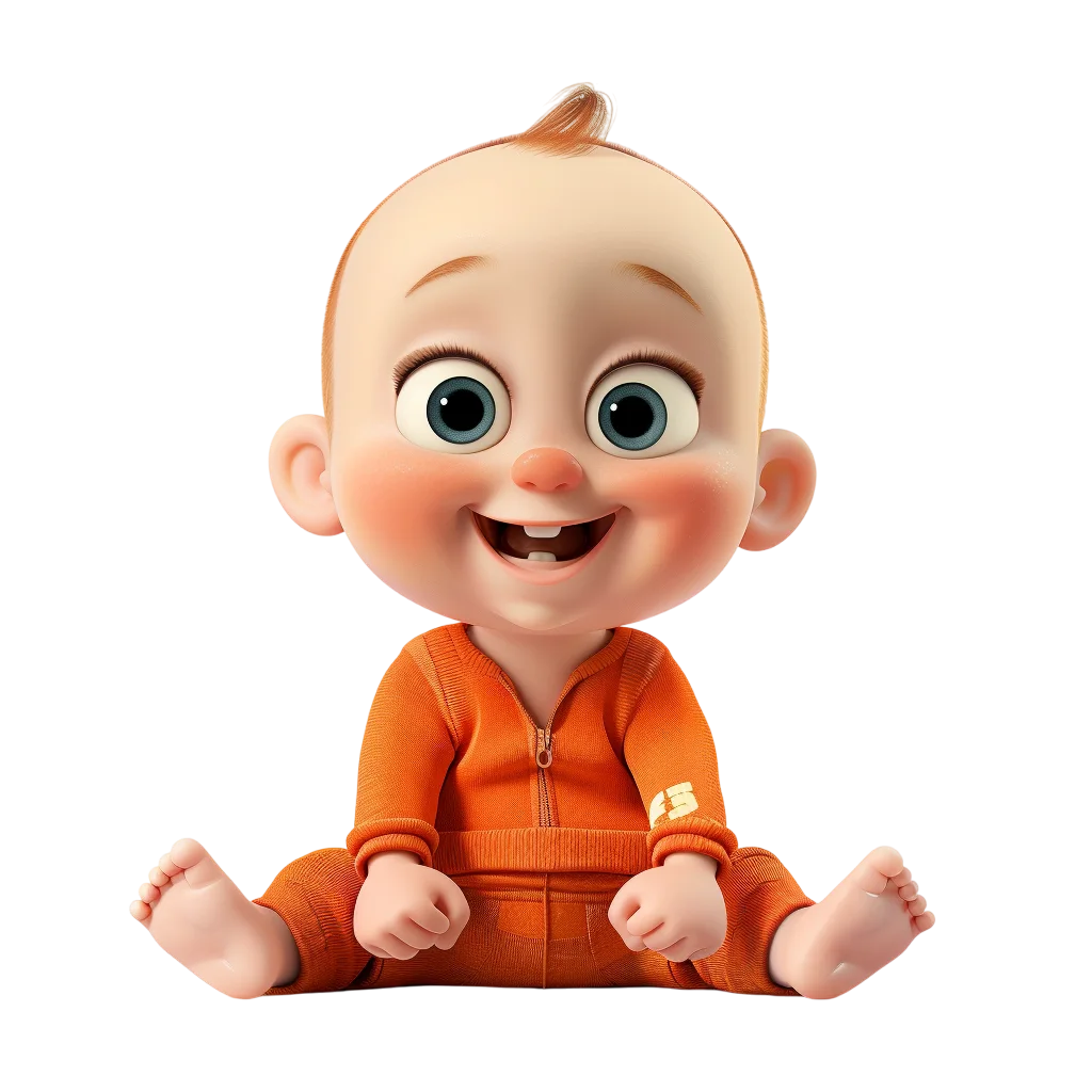 Cute 3D Cartoon Baby in Orange Jumpsuit Free PNG Clipart
