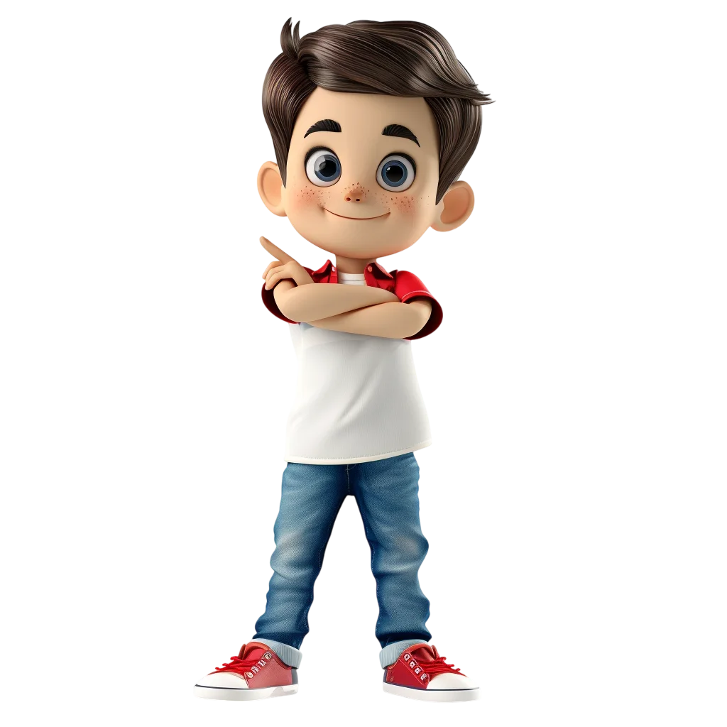 Cute 3D Cartoon Boy Standing Confident Free PNG Clipart