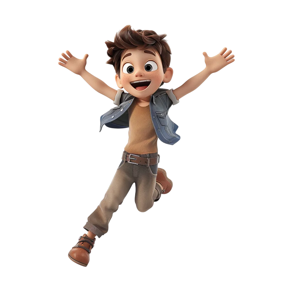 Happy 3D Cartoon Boy Jumping in Air Free PNG Clipart