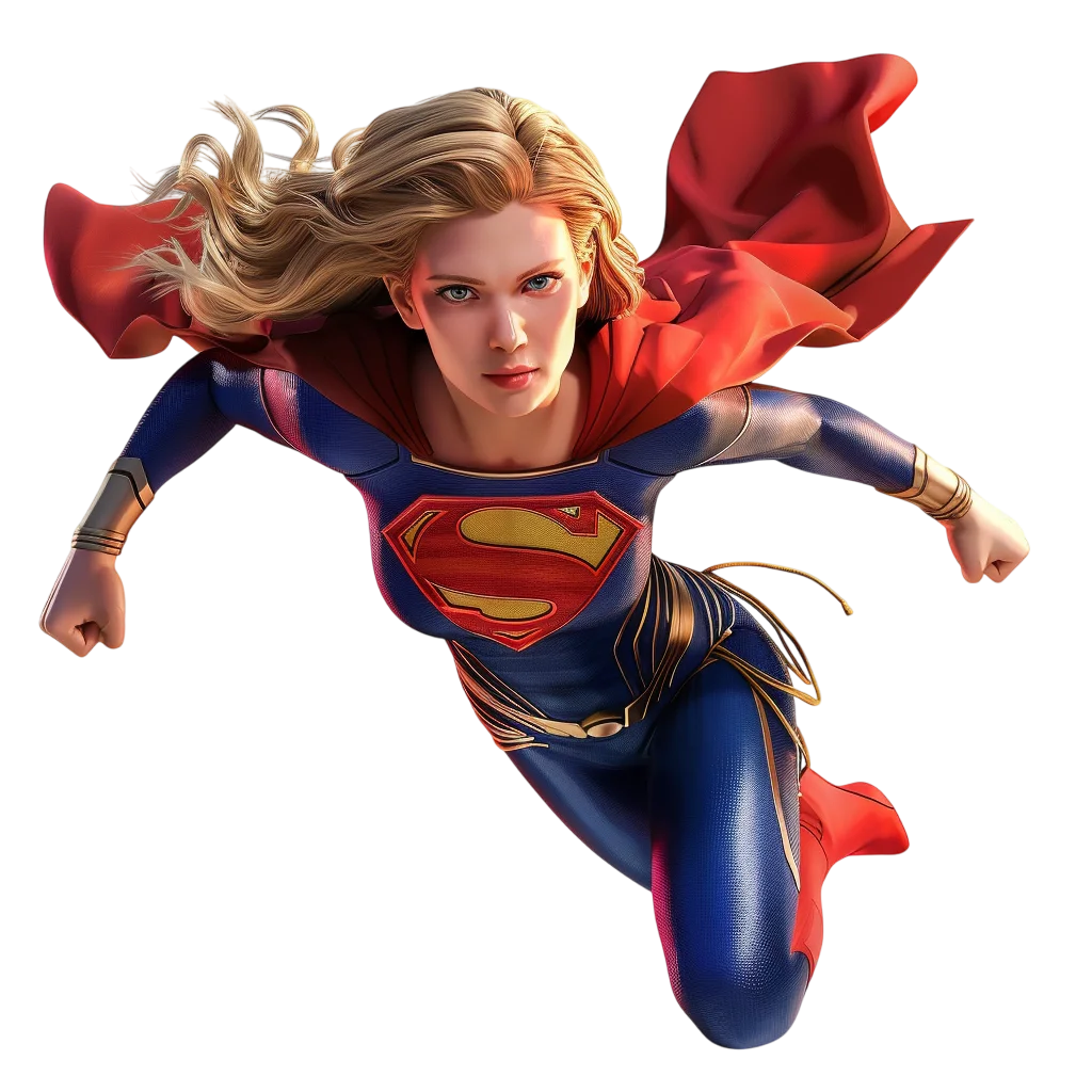 Flying Female Superhero in Red Cape Free PNG Clipart